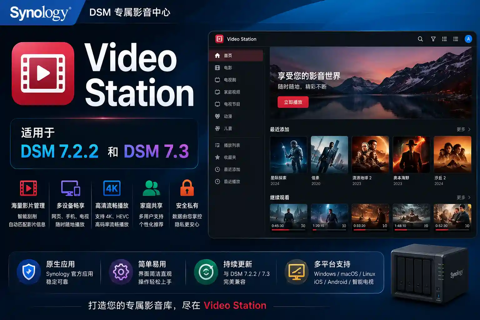 适用于 DSM 7.2.2 和 DSM 7.3 的 Video Station-Cik