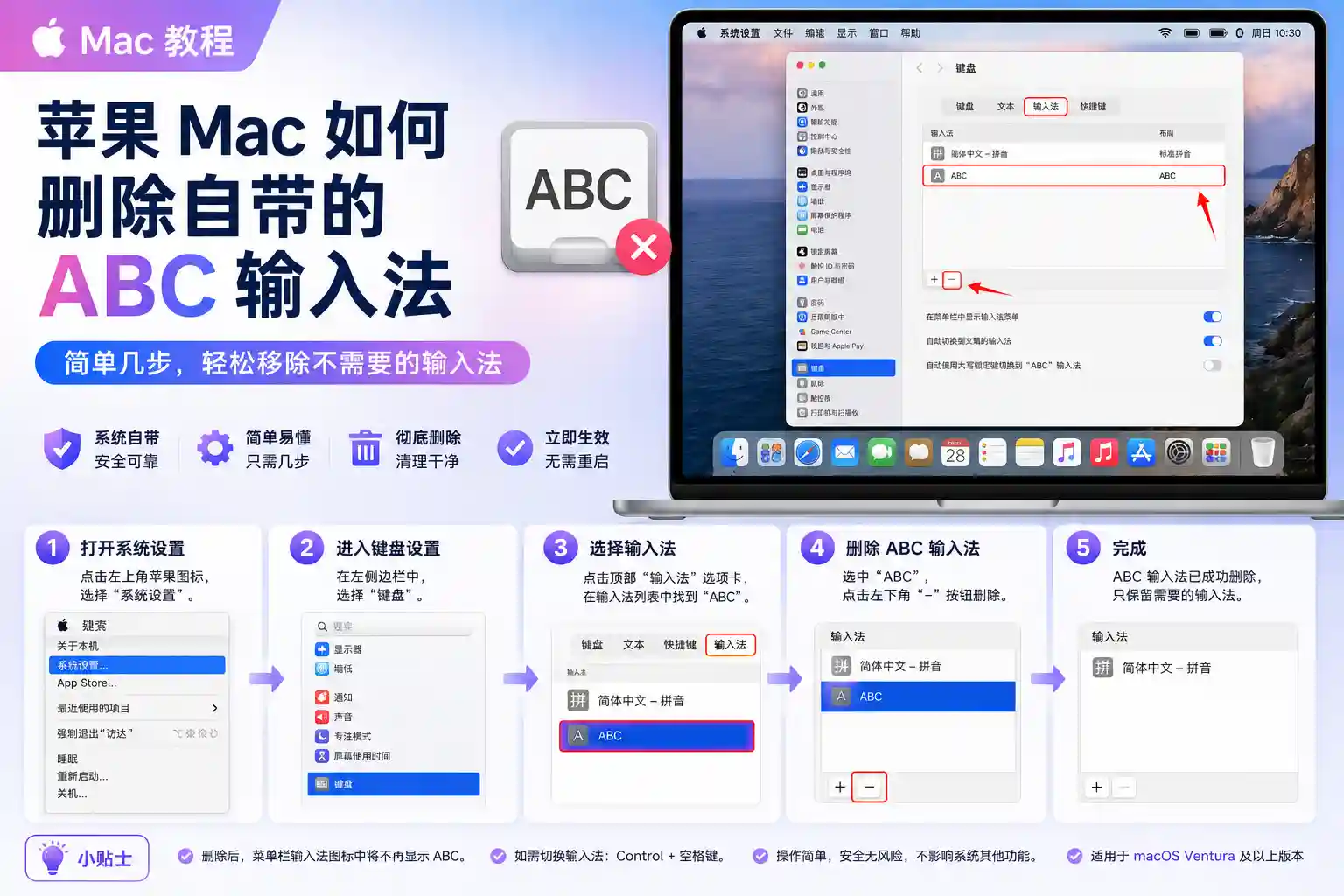 苹果Mac如何删除自带的 ABC 输入法-Cik